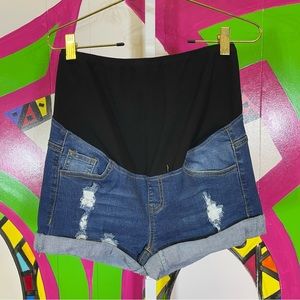 Denim Booty Shorts, Maternity Belly Band. Size Small. In excellent condition!